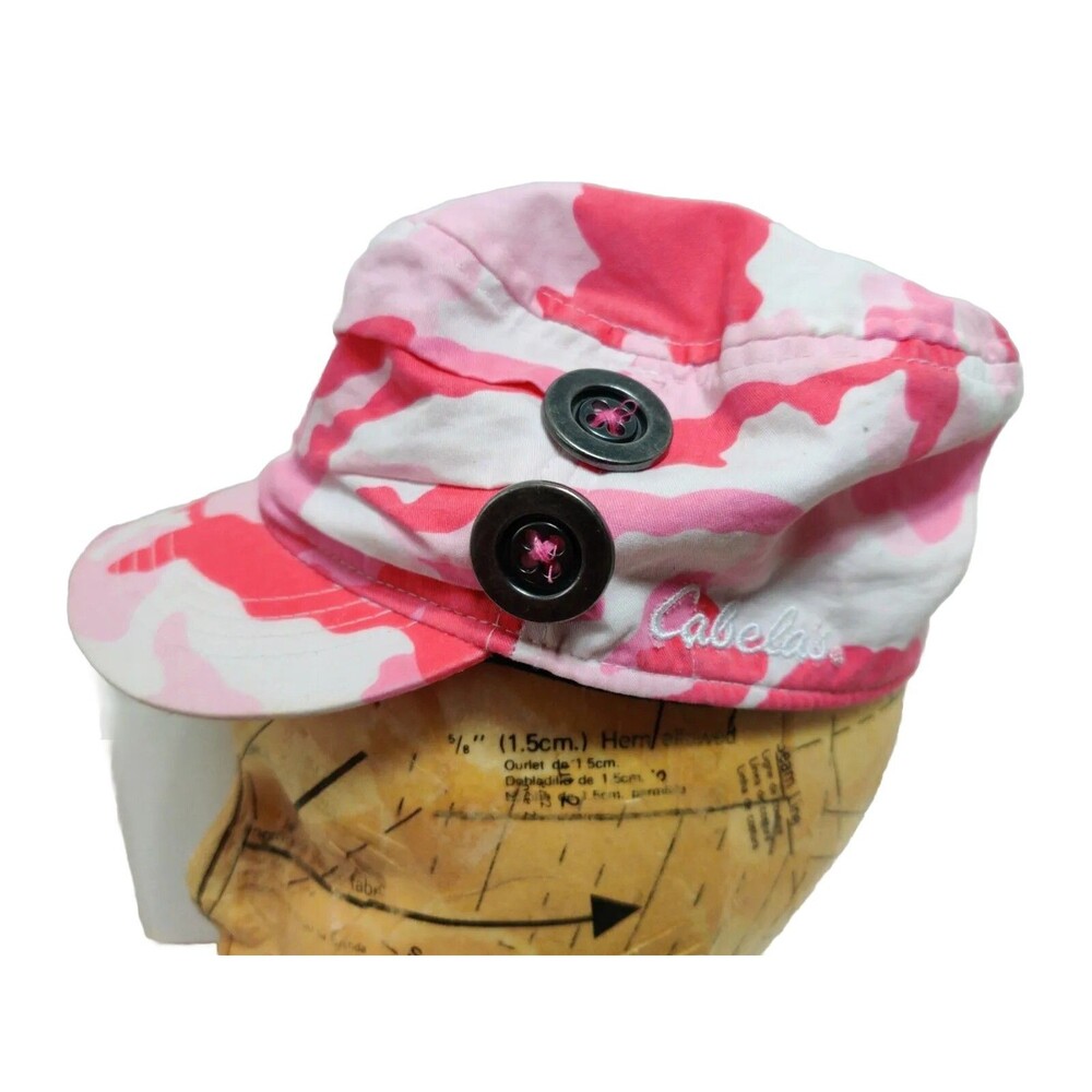 Cabelas Pink Camo Cadet Hat Youth Military Cap Button Detail One Size Embroidery